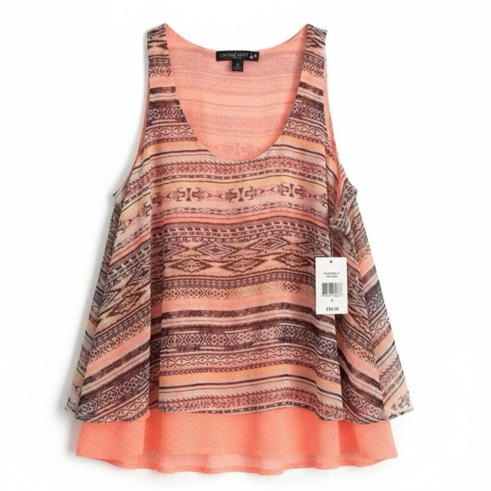 Living Doll Tribal Layered Tank Hi Low Tunic Boho Aztec Festival Top NWT Size L